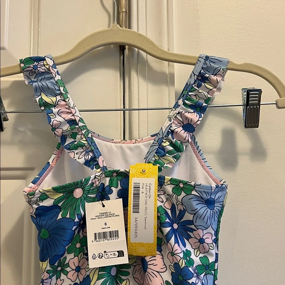 Girls Floral One-Piece Swimsuit in Blue & Green size 6